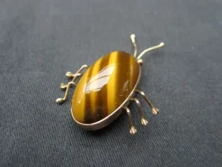 Pamono Vintage Brooch in 14 Karat Gold with Tiger Eye Stone> Brooches