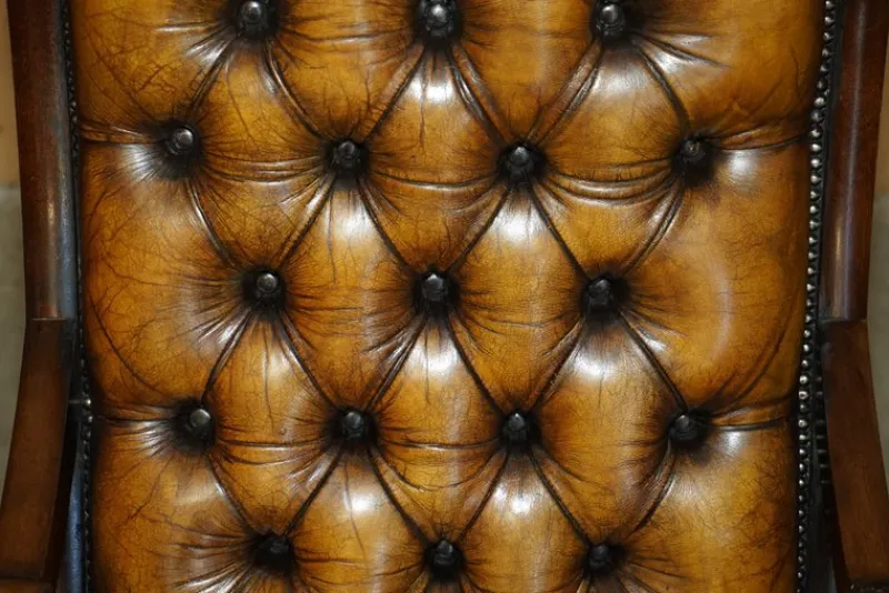 Pamono Vintage Brown Leather Chesterfield Rocking Armchair> Rocking Chairs