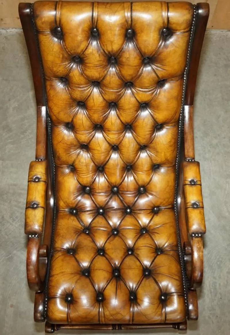 Pamono Vintage Brown Leather Chesterfield Rocking Armchair> Rocking Chairs
