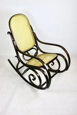 Pamono Vintage Brown Rocking Chair attributed to Michael Thonet><noscript><img width=