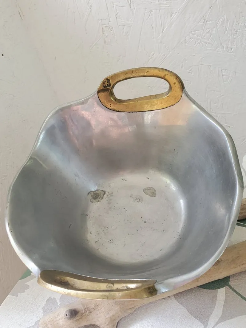 Pamono Vintage Brutalist Aluminium and Brass Bowl by David Marshall, 1980s> Bowls