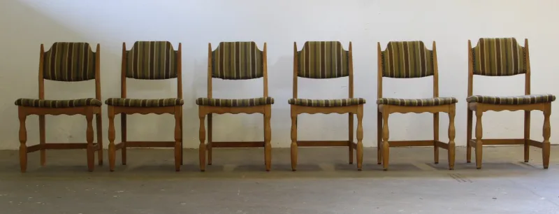Clearance Pamono Vintage Brutalist Oak Dining Chairs by Henning Kjærnulf, 1960s, Set of 6