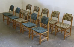 Pamono Vintage Brutalist Oak Dining Chairs by Henning Kjærnulf, 1960s, Set of 10> Side Chairs & Dining Chairs