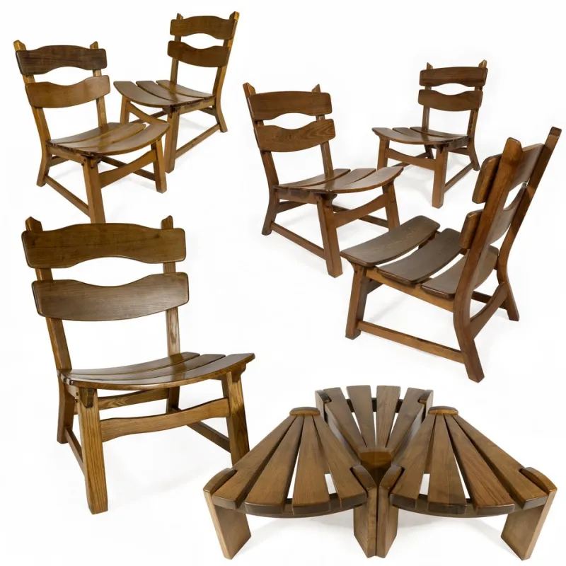 Clearance Pamono Vintage Brutalist Oak Fireplace Lounge Chairs & Side Table by Dittmann for Awa, 1960s, Set of 3