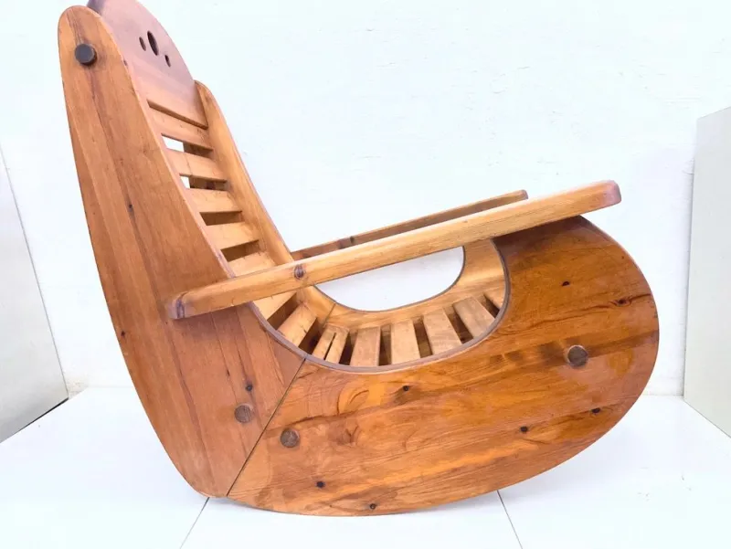 Hot Pamono Vintage Brutalist Rocking Chair in Pine by Wasa, 1970s