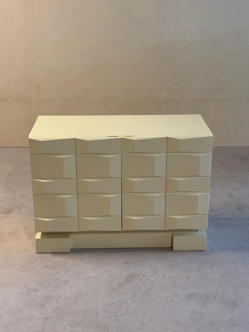 Pamono Vintage Brutalist Sideboard Cabinet with Graphic Panelled Doors, 1970s> Sideboards & Buffets