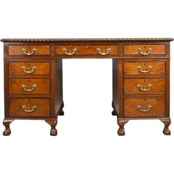 Pamono Vintage Burr Walnut Pedestal Desk, 1920> Desks