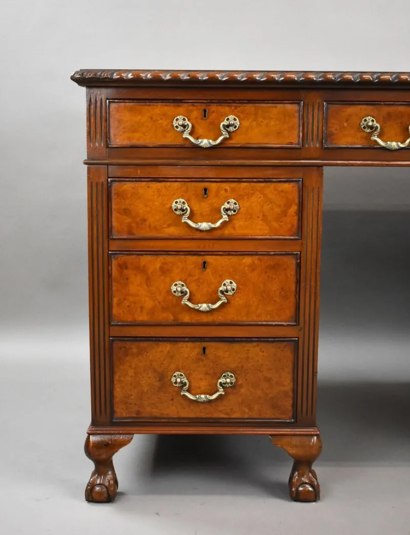 Pamono Vintage Burr Walnut Pedestal Desk, 1920> Desks
