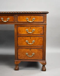 Pamono Vintage Burr Walnut Pedestal Desk, 1920><noscript><img width=