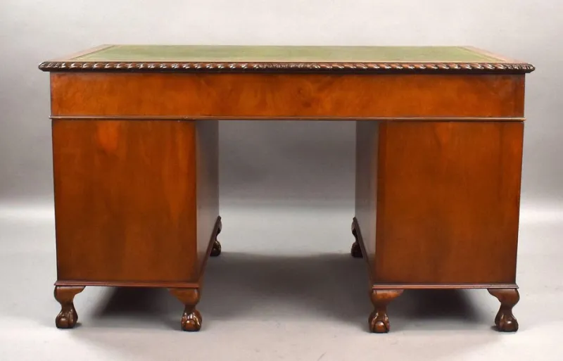 Pamono Vintage Burr Walnut Pedestal Desk, 1920> Desks