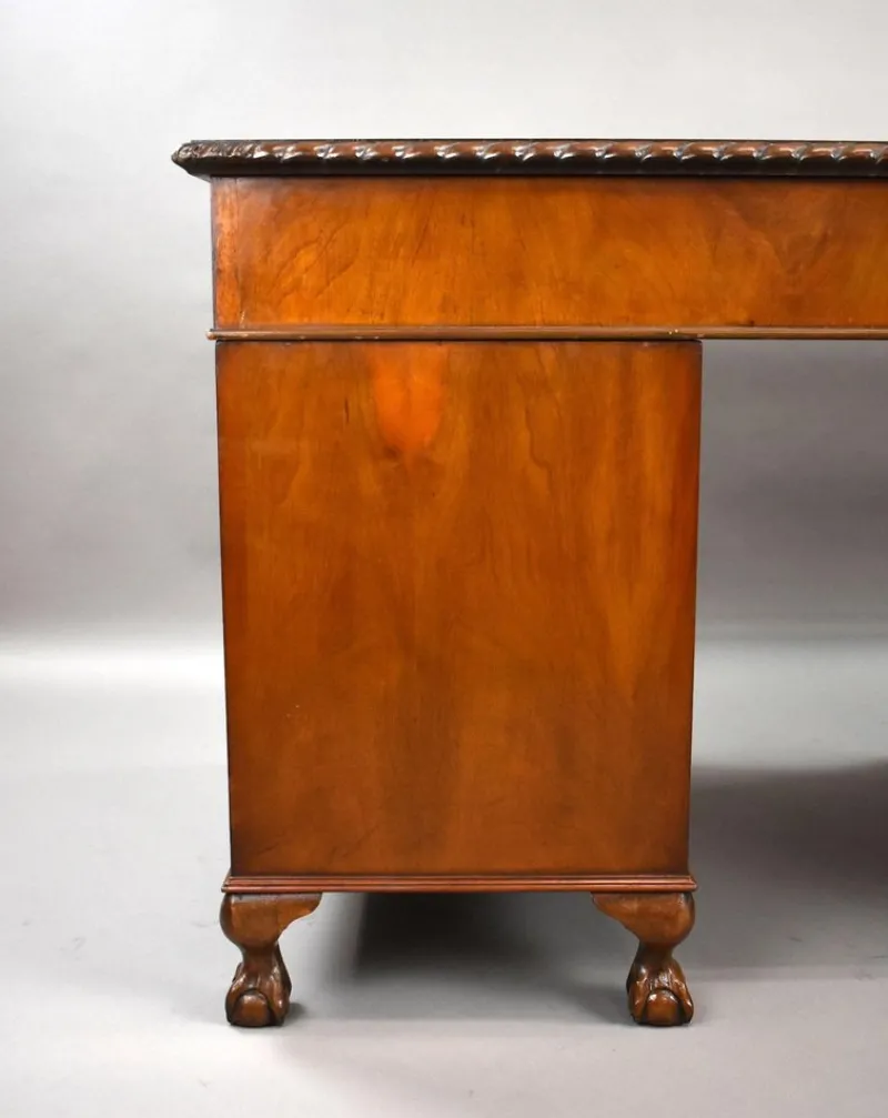 Pamono Vintage Burr Walnut Pedestal Desk, 1920> Desks