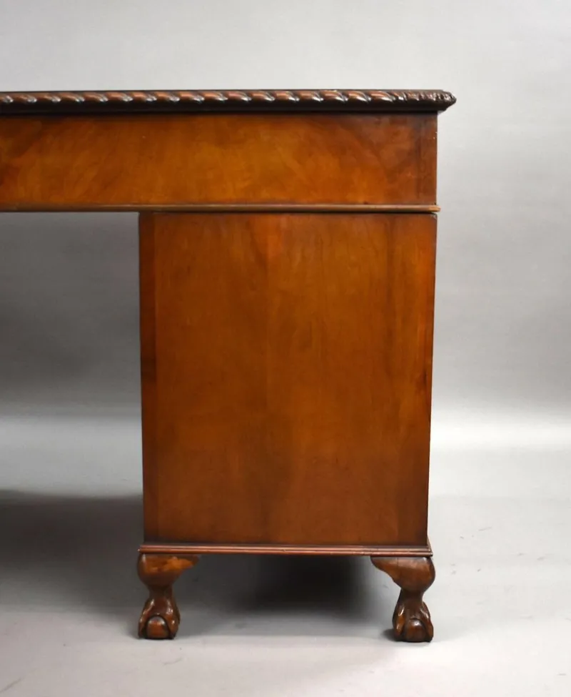 Pamono Vintage Burr Walnut Pedestal Desk, 1920> Desks