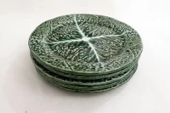 Pamono Vintage Cabbage Leaf Dinner Plates in Portugal Slipware, 1960s, Set of 5> Dinner Plates & Bowls