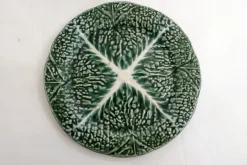 Pamono Vintage Cabbage Leaf Dinner Plates in Portugal Slipware, 1960s, Set of 5><noscript><img width=