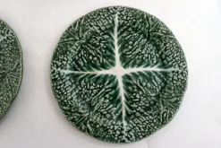 Pamono Vintage Cabbage Leaf Dinner Plates in Portugal Slipware, 1960s, Set of 5><noscript><img width=