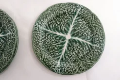 Pamono Vintage Cabbage Leaf Dinner Plates in Portugal Slipware, 1960s, Set of 5><noscript><img width=