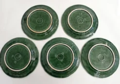 Pamono Vintage Cabbage Leaf Dinner Plates in Portugal Slipware, 1960s, Set of 5><noscript><img width=