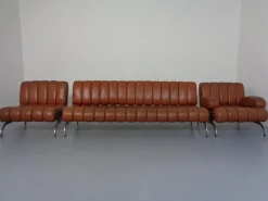 Pamono Vintage Camel Leather Sofa and Chairs by Karl Wittmann for Wittmann Möbelwerkstätten, 1960s, Set of 3> Living Room Sets