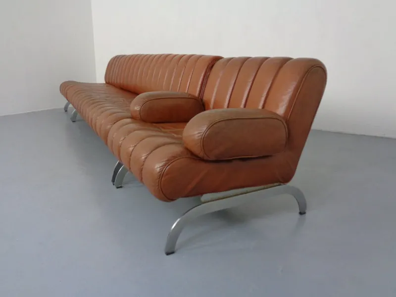 Pamono Vintage Camel Leather Sofa and Chairs by Karl Wittmann for Wittmann Möbelwerkstätten, 1960s, Set of 3> Living Room Sets