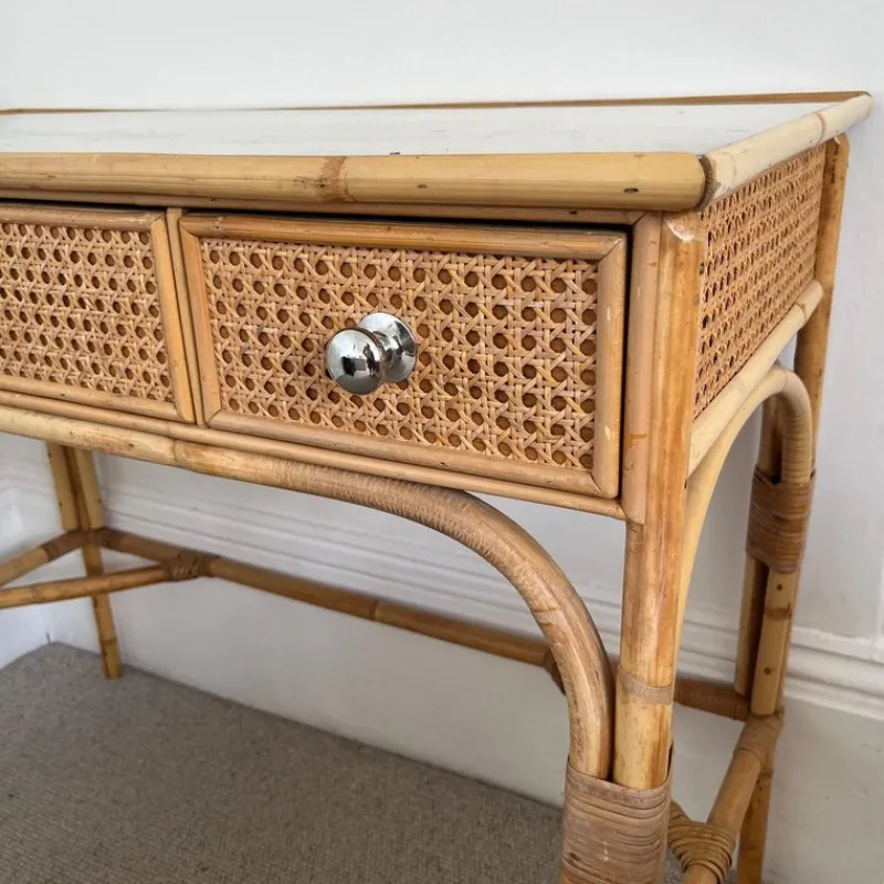 Online Pamono Vintage Cane and Bamboo Dressing Table with 3 Drawers
