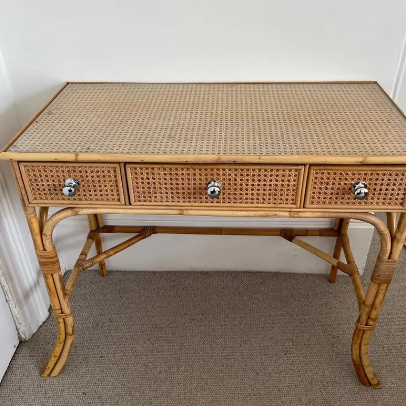 Online Pamono Vintage Cane and Bamboo Dressing Table with 3 Drawers