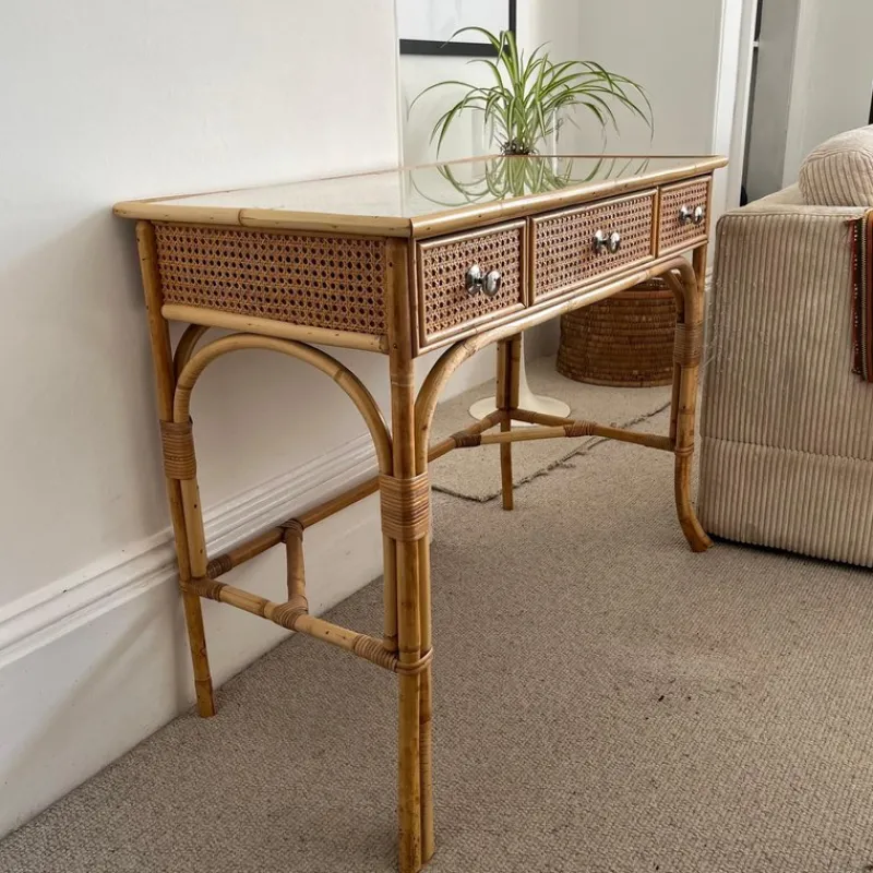 Online Pamono Vintage Cane and Bamboo Dressing Table with 3 Drawers
