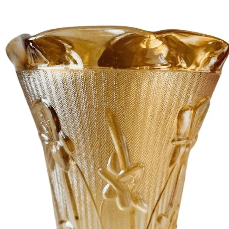Pamono Vintage Carnival Vase in Iridescent Peach Glass by Jeannette, 1950s
