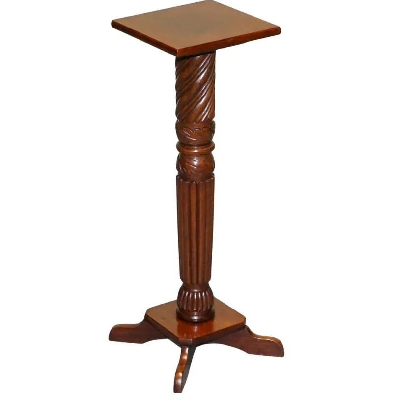 Pamono Vintage Carved Hardwood Barley Twist Pedestal Stand> Pedestals And Columns