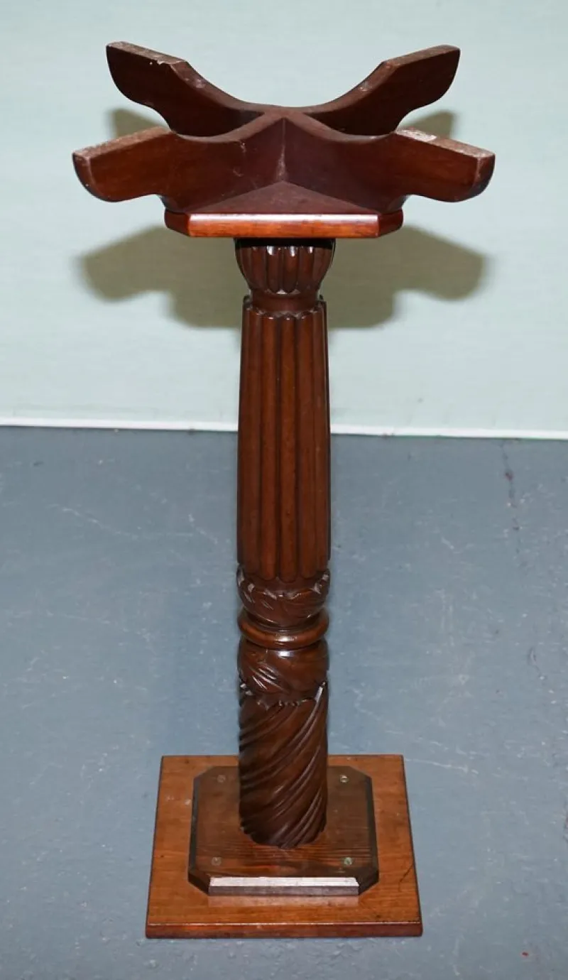 Pamono Vintage Carved Hardwood Barley Twist Pedestal Stand> Pedestals And Columns