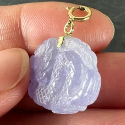 Hot Pamono Vintage Carved Lavender Jade Dragon 14k Yellow Gold Charm Pendant, 1960s