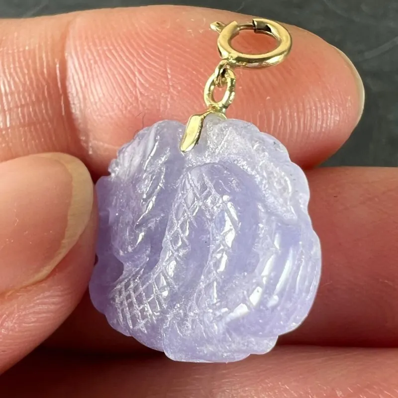 Hot Pamono Vintage Carved Lavender Jade Dragon 14k Yellow Gold Charm Pendant, 1960s