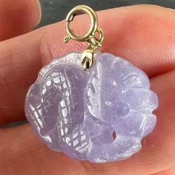 Hot Pamono Vintage Carved Lavender Jade Dragon 14k Yellow Gold Charm Pendant, 1960s