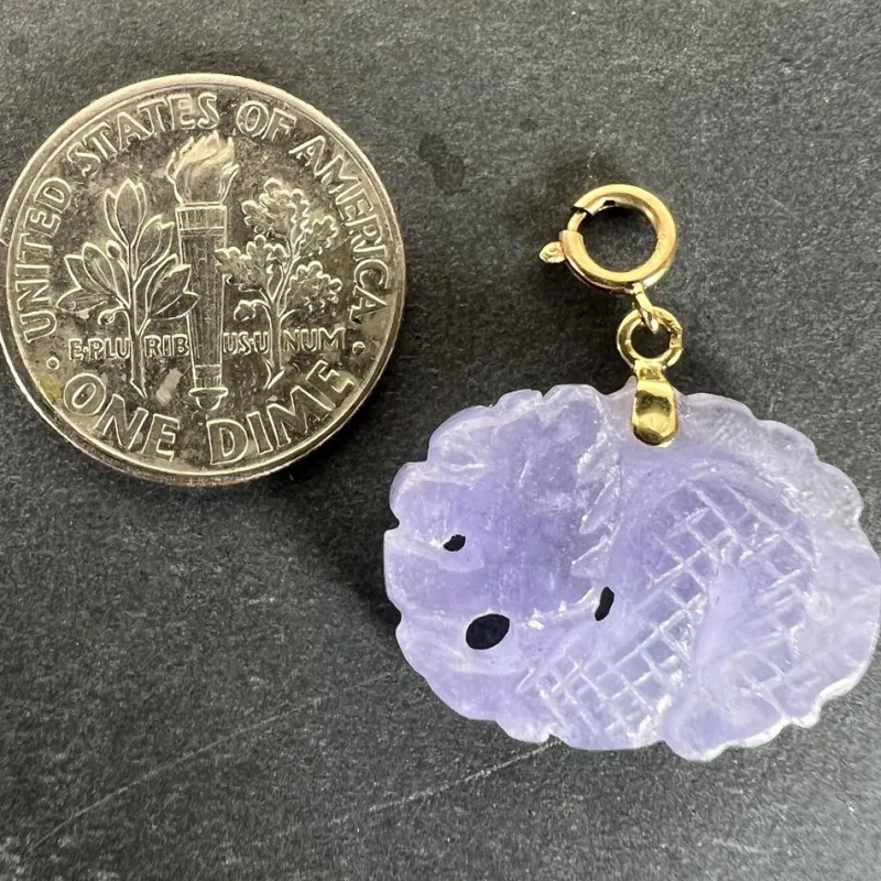 Hot Pamono Vintage Carved Lavender Jade Dragon 14k Yellow Gold Charm Pendant, 1960s