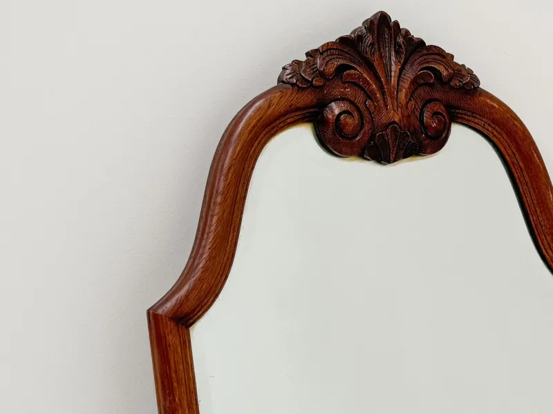 Pamono Vintage Carved Wood Framed Wall Mirror with Beveled Glass, 1930s> Mirrors