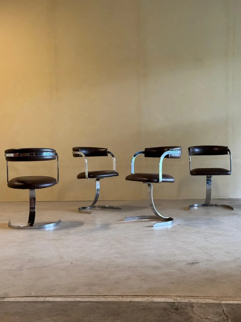 Pamono Vintage Cast Iron and Chromed Dining Chairs, 1970s, Set of 4> Side Chairs & Dining Chairs