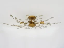 Pamono Vintage Ceiling Light in Gold Metal with Foliage Decoration, 1990s