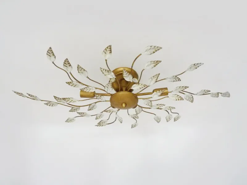 Pamono Vintage Ceiling Light in Gold Metal with Foliage Decoration, 1990s