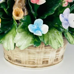 New Pamono Vintage Ceramic Basket with Flowers by S. Rioleva Capodimonte, Italy, 1960s