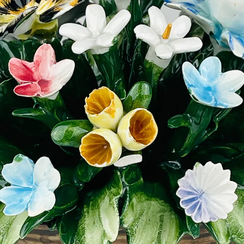 New Pamono Vintage Ceramic Basket with Flowers by S. Rioleva Capodimonte, Italy, 1960s