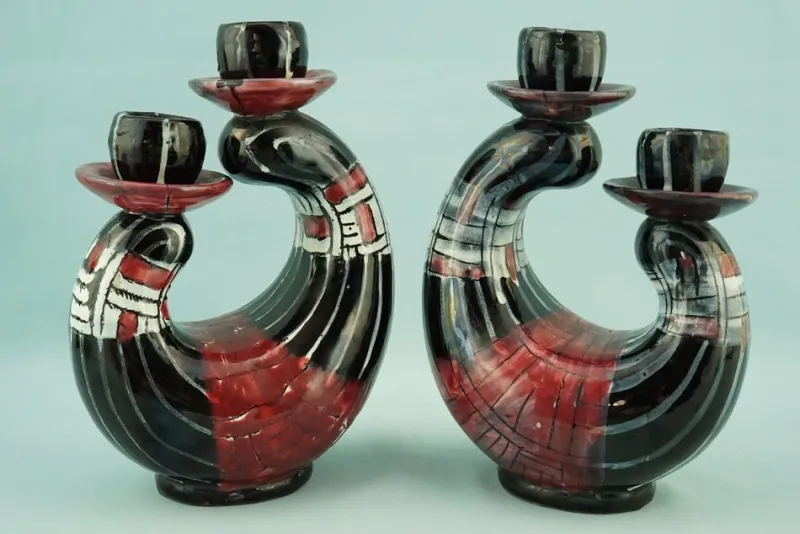 Pamono Vintage Ceramic Candleholders by Coronetti Cunardo, 1950s, Set of 2> Candleholders