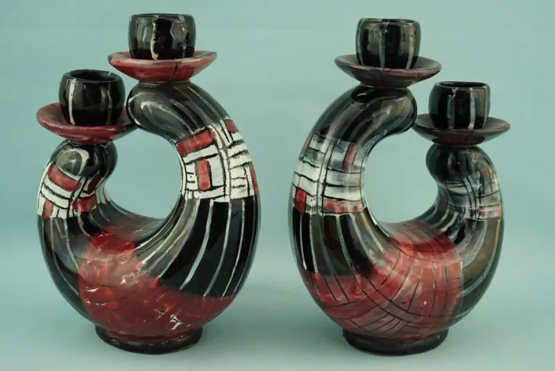 Pamono Vintage Ceramic Candleholders by Coronetti Cunardo, 1950s, Set of 2> Candleholders