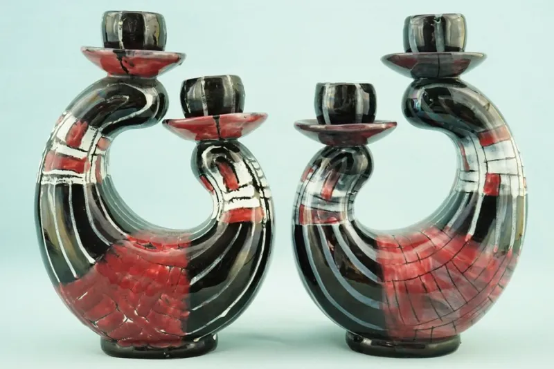 Pamono Vintage Ceramic Candleholders by Coronetti Cunardo, 1950s, Set of 2> Candleholders