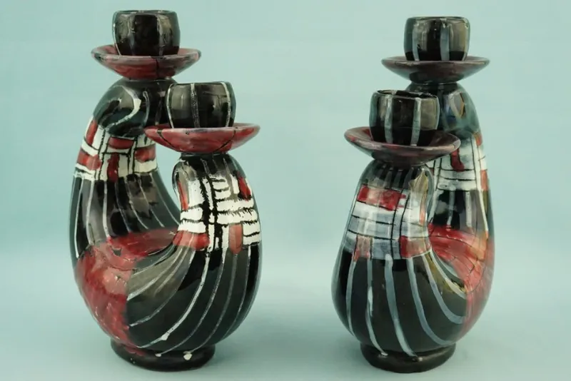 Pamono Vintage Ceramic Candleholders by Coronetti Cunardo, 1950s, Set of 2> Candleholders
