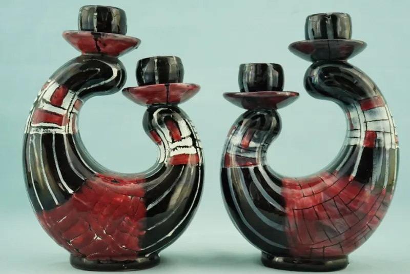 Pamono Vintage Ceramic Candleholders by Coronetti Cunardo, 1950s, Set of 2> Candleholders