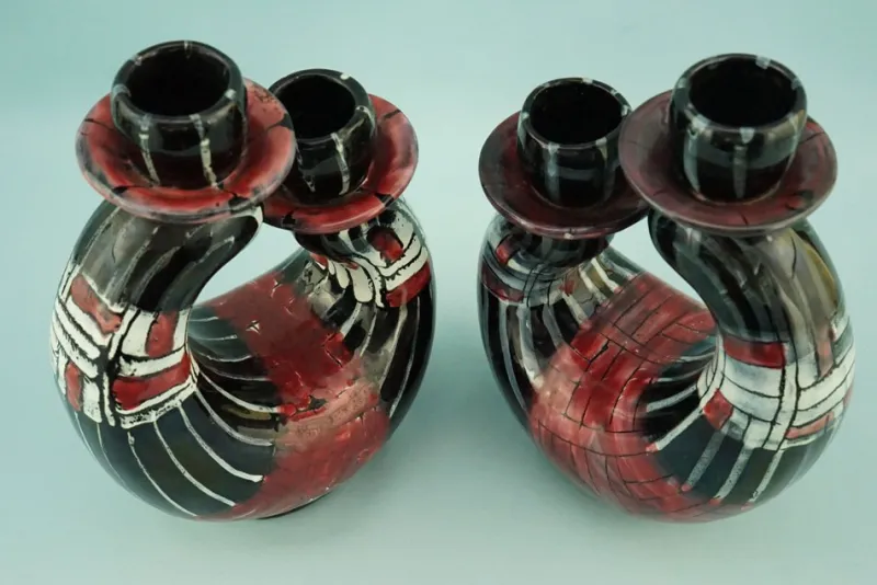 Pamono Vintage Ceramic Candleholders by Coronetti Cunardo, 1950s, Set of 2> Candleholders