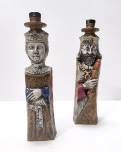 Pamono Vintage Ceramic Liquor Bottles Representing a King and a Queen, Italy, 1960s, Set of 2><noscript><img width=