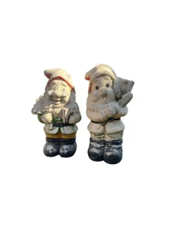 Pamono Vintage Ceramic Stone Garden Gnomes, France, 1950s, Set of 2> Garden Accessories