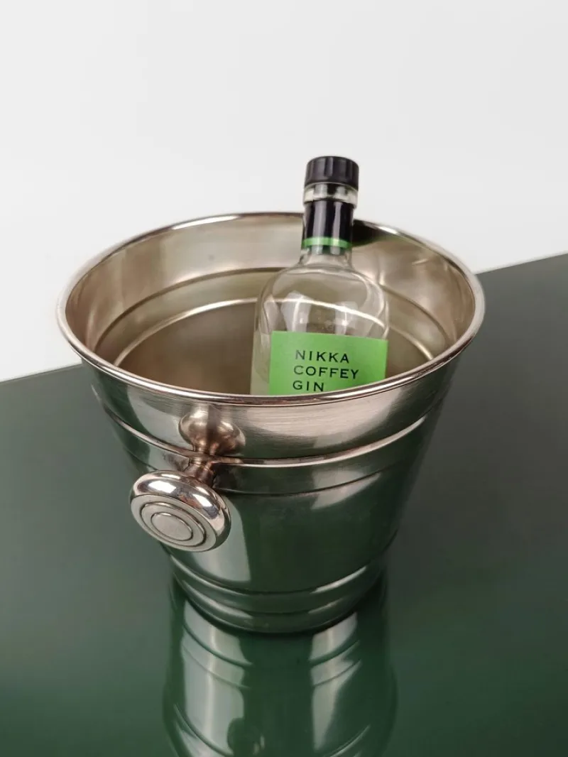 Discount Pamono Vintage Champagne Bucket with Knobs in Stainless Steel attributed to Broggi, Italy, 1970s
