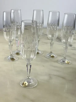 Pamono Vintage Champagne Glasses in Bohemian Crystal, 1980s, Set of 6> Glassware
