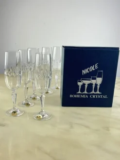 Pamono Vintage Champagne Glasses in Bohemian Crystal, 1980s, Set of 6> Glassware